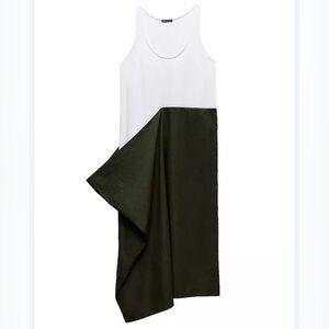 Zara Asymmetrical – Size S – NWT – White & Dark Green Midi Dress